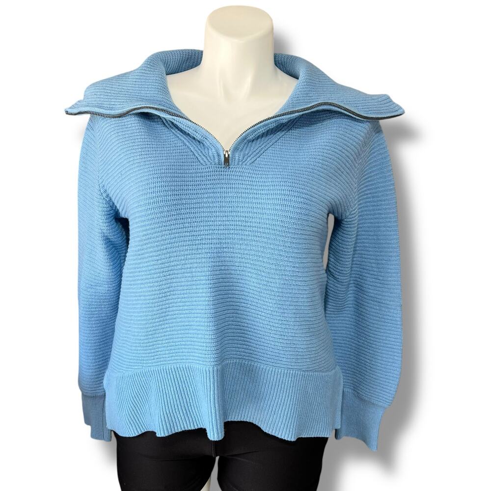Sonoma Quarter Zip Sweater Womens 0X Blue Funnel Neck Textured Knit Pullover